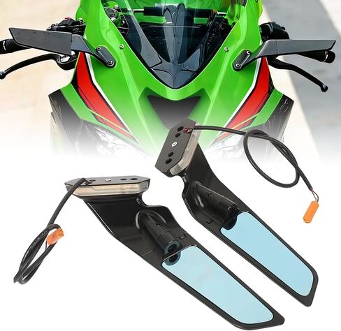 ZX-6R Mirrors Motorcycle Aluminum Adjustable Rearview Mirror Compatible with Kawasaki Ninja 636 ZX-6R ZX6R ZX 6R (2019-2026) Ninja ZX6R Mirrors with LED Turn Signal Light Wind Wing Side Mirror in Saudi Arabia