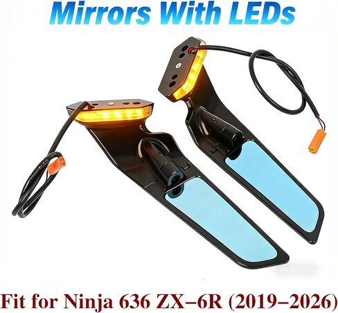 ZX-6R Mirrors Motorcycle Aluminum Adjustable Rearview Mirror Compatible with Kawasaki Ninja 636 ZX-6R ZX6R ZX 6R (2019-2026) Ninja ZX6R Mirrors with LED Turn Signal Light Wind Wing Side Mirror in Saudi Arabia