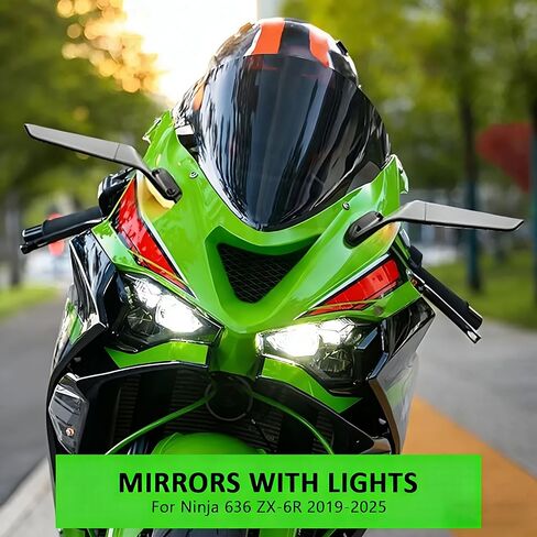 ZX-6R Mirrors Motorcycle Aluminum Adjustable Rearview Mirror Compatible with Kawasaki Ninja 636 ZX-6R ZX6R ZX 6R (2019-2026) Ninja ZX6R Mirrors with LED Turn Signal Light Wind Wing Side Mirror in Saudi Arabia