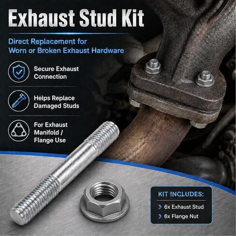 Exhaust Flange Stud Kit M10-1.5 x 62mm, Exhaust Manifold Studs and Nuts Hardware Kit, Hex Head Exhaust Stud Bolt Set for Exhaust Flange Manifold Pipe Repair, Replace 03133 03133HP in Saudi Arabia