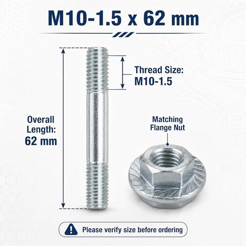 Exhaust Flange Stud Kit M10-1.5 x 62mm, Exhaust Manifold Studs and Nuts Hardware Kit, Hex Head Exhaust Stud Bolt Set for Exhaust Flange Manifold Pipe Repair, Replace 03133 03133HP in Saudi Arabia