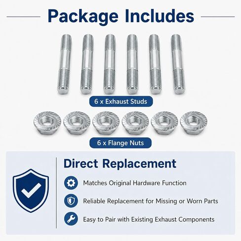 Exhaust Flange Stud Kit M10-1.5 x 62mm, Exhaust Manifold Studs and Nuts Hardware Kit, Hex Head Exhaust Stud Bolt Set for Exhaust Flange Manifold Pipe Repair, Replace 03133 03133HP in Saudi Arabia