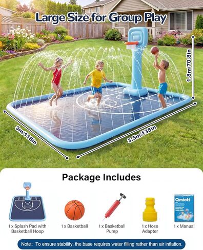 Splash Pad for Kids & Dogs, 138x118'' Large Sprinkler Pad with Basketball Hoop, Thickened Non-Slip Splash Mat, Outdoor Water Toy for Kids & Family Backyard Play in Saudi Arabia