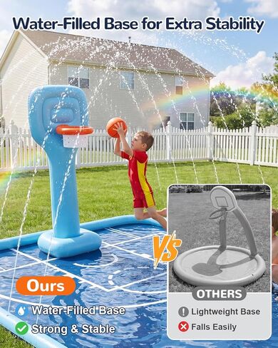 Splash Pad for Kids & Dogs, 138x118'' Large Sprinkler Pad with Basketball Hoop, Thickened Non-Slip Splash Mat, Outdoor Water Toy for Kids & Family Backyard Play in Saudi Arabia