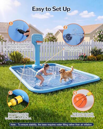 Splash Pad for Kids & Dogs, 138x118'' Large Sprinkler Pad with Basketball Hoop, Thickened Non-Slip Splash Mat, Outdoor Water Toy for Kids & Family Backyard Play in Saudi Arabia