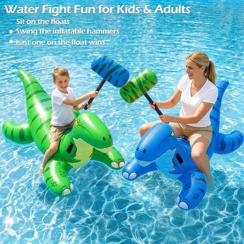 Jasonwell Pool Games Toys Floats -2Pack Inflatable Dinosaur Pool Floats with Blow Up Toy Hammers Ride on Pool Floaties for Kids Teens Adults Lounge Raft Summer Lake Beach Party Decorations in Kuwait