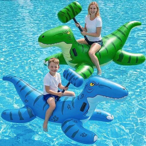 Jasonwell Pool Games Toys Floats -2Pack Inflatable Dinosaur Pool Floats with Blow Up Toy Hammers Ride on Pool Floaties for Kids Teens Adults Lounge Raft Summer Lake Beach Party Decorations in Kuwait