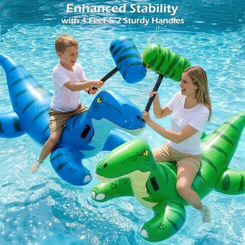 Jasonwell Pool Games Toys Floats -2Pack Inflatable Dinosaur Pool Floats with Blow Up Toy Hammers Ride on Pool Floaties for Kids Teens Adults Lounge Raft Summer Lake Beach Party Decorations in Kuwait
