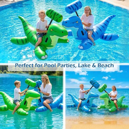 Jasonwell Pool Games Toys Floats -2Pack Inflatable Dinosaur Pool Floats with Blow Up Toy Hammers Ride on Pool Floaties for Kids Teens Adults Lounge Raft Summer Lake Beach Party Decorations in Kuwait