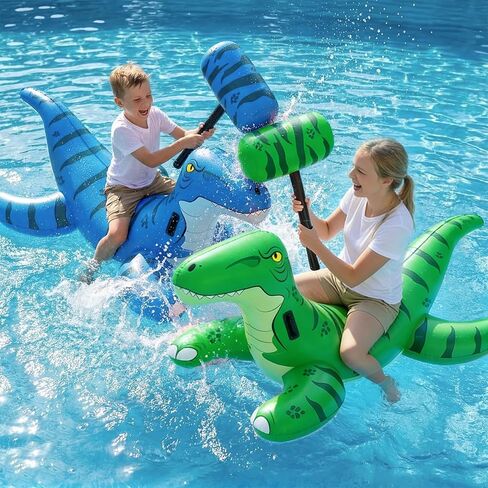 Jasonwell Pool Games Toys Floats -2Pack Inflatable Dinosaur Pool Floats with Blow Up Toy Hammers Ride on Pool Floaties for Kids Teens Adults Lounge Raft Summer Lake Beach Party Decorations in Kuwait