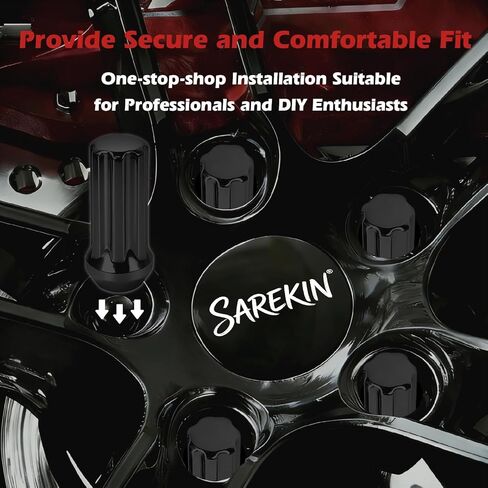 صواميل العروة M14x1.5، مقعد منتفخ مخروطي/مخروطي، نهاية مغلقة طويلة ممتدة XL مع مفتاح مقبس واحد، صواميل العروة لعجلات ما بعد البيع (24 قطعة، أسود) in Kuwait