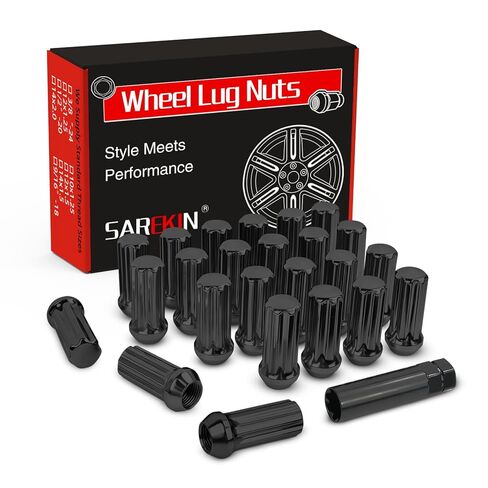 M14x1.5 Lug Nuts, Conical/Cone Bulge Seat, Closed End Long Extended XL Spline with 1 Socket Key, Wheel Lug Nuts for Aftermarket Wheels(24Pcs, Black) in Saudi Arabia
