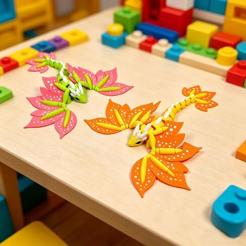 2 Pcs 3D Printed Dragon with Wings, 7" 3D Printed Flexible Articulated Dragon for Home Office Desk Decor, Collectors Birthday Gift, Pink, Orange, Flower Shape in Saudi Arabia