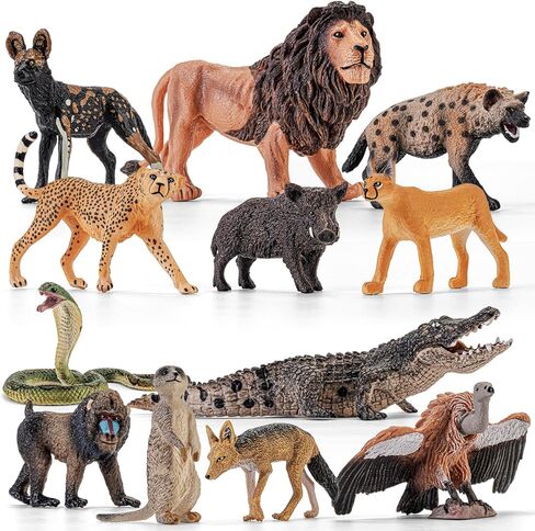 12PCS Large Safari African Wild Animal-Predator Toys for Kids 3 4 5+, Solid Plastic Zoo Animals Figurines for Boy Girl, Include Lion,Crocodile,Cheetah, Birthday Gifts Cake Topper Party Favor in Saudi Arabia