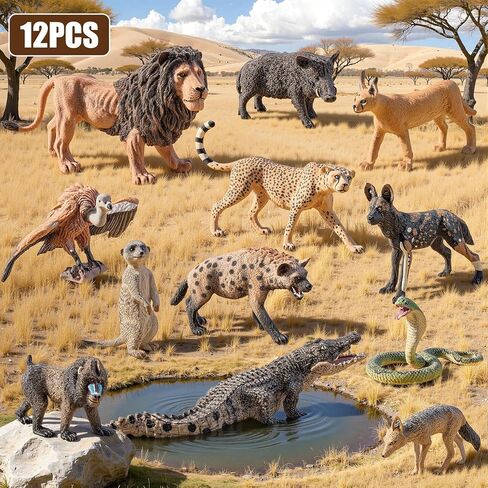 12PCS Large Safari African Wild Animal-Predator Toys for Kids 3 4 5+, Solid Plastic Zoo Animals Figurines for Boy Girl, Include Lion,Crocodile,Cheetah, Birthday Gifts Cake Topper Party Favor in Saudi Arabia