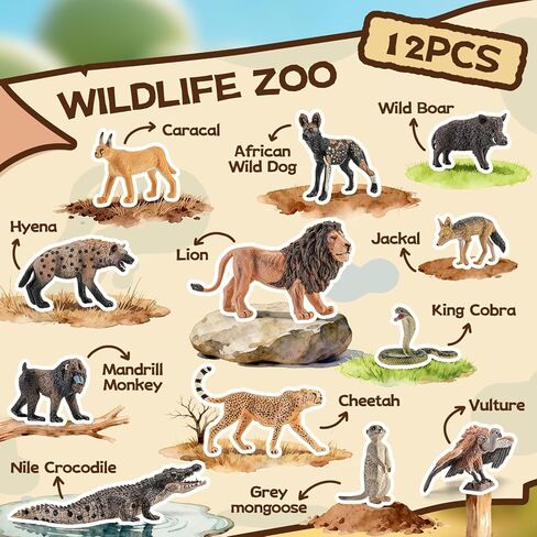 12PCS Large Safari African Wild Animal-Predator Toys for Kids 3 4 5+, Solid Plastic Zoo Animals Figurines for Boy Girl, Include Lion,Crocodile,Cheetah, Birthday Gifts Cake Topper Party Favor in Saudi Arabia