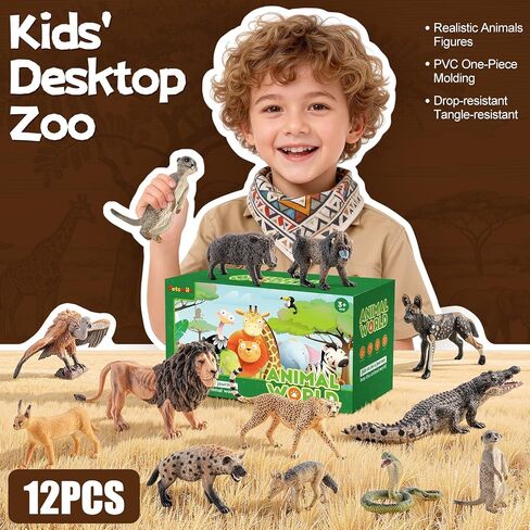 12PCS Large Safari African Wild Animal-Predator Toys for Kids 3 4 5+, Solid Plastic Zoo Animals Figurines for Boy Girl, Include Lion,Crocodile,Cheetah, Birthday Gifts Cake Topper Party Favor in Saudi Arabia
