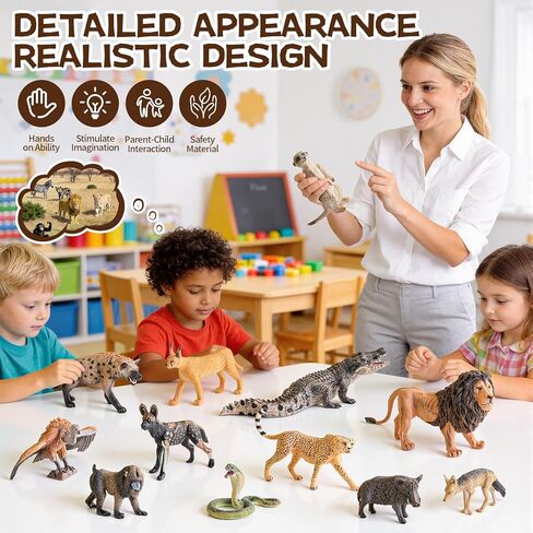 12PCS Large Safari African Wild Animal-Predator Toys for Kids 3 4 5+, Solid Plastic Zoo Animals Figurines for Boy Girl, Include Lion,Crocodile,Cheetah, Birthday Gifts Cake Topper Party Favor in Saudi Arabia