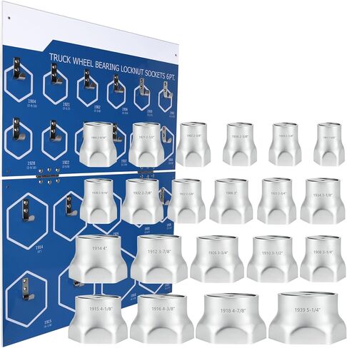 6-Point Truck Wheel Bearing Locknut Socket Set with Display Tool Board 9850, 3/4 inch Driver Axle Nut Socket Set Tools for Heavy Duty Truck 21 Pcs, High-Strength Steel in Kuwait