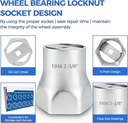 6-Point Truck Wheel Bearing Locknut Socket Set with Display Tool Board 9850, 3/4 inch Driver Axle Nut Socket Set Tools for Heavy Duty Truck 21 Pcs, High-Strength Steel in Kuwait