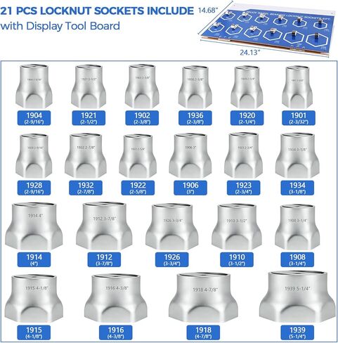 6-Point Truck Wheel Bearing Locknut Socket Set with Display Tool Board 9850, 3/4 inch Driver Axle Nut Socket Set Tools for Heavy Duty Truck 21 Pcs, High-Strength Steel in Kuwait