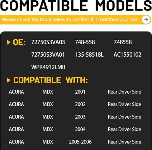 Power Window Regulator with Motor Rear Driver Side Compatible with Acura MDX 2001 2002 2003 2004 2005 2006 Replace# 72750S3VA03 748-558 in Kuwait