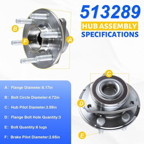 2 x 513289 Front or Rear Wheel Bearing Hub Assembly with 6 Lug Compatible with Cadillac SRX 2010-2016, Fit for Saab 9-4X 2011 in Saudi Arabia