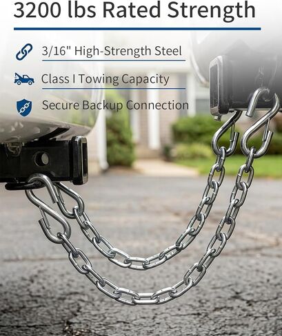 2 PCS 3/16" x 27" Trailer Safety Chain, Grade 30 Zinc-Plated Steel with Spring S-Hooks, 3200 lbs Capacity Class I, Heavy Duty Towing Security for Boat, RV & Utility Trailers in Saudi Arabia