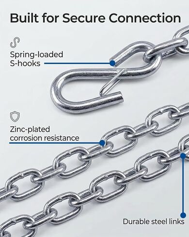 2 PCS 3/16" x 27" Trailer Safety Chain, Grade 30 Zinc-Plated Steel with Spring S-Hooks, 3200 lbs Capacity Class I, Heavy Duty Towing Security for Boat, RV & Utility Trailers in Saudi Arabia