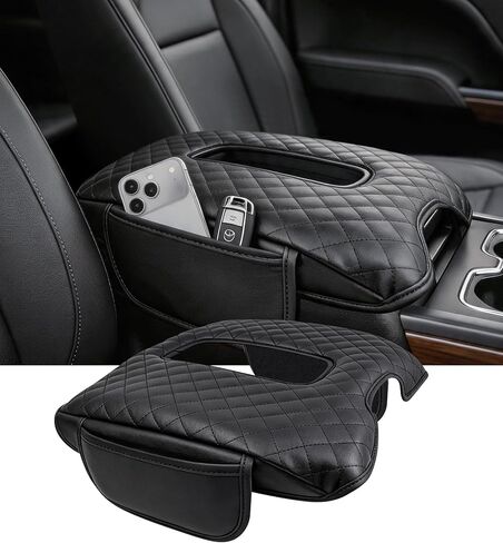 Center Console Cover for Chevrolet Silverado & GMC Sierra 2019-2026, Tahoe & Suburban & Yukon 2021-2026, Fits Bucket Seat Only, 1.2-Inch Thick PU Leather Armrest Protector with 2 Side Pockets in Saudi Arabia