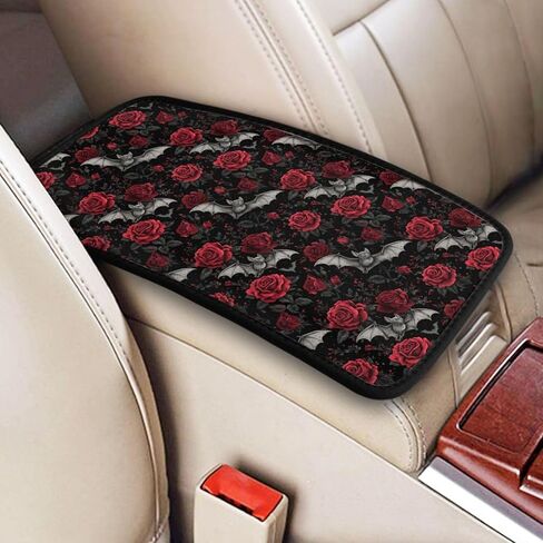 Goth Bat Rose Center Console Cover Pad, Car Armrest Seat Box Cover Cushion Universal for Most Vehicle SUV Truck, Car Interior Accessories Decor, Protect from Pet Claws & Dirt in Saudi Arabia