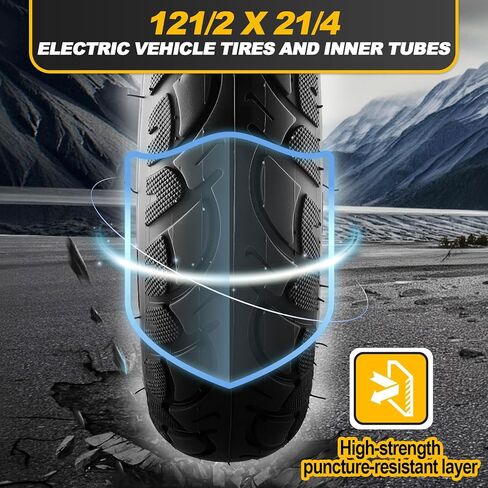 مجموعة الإطارات والأنابيب الداخلية شديدة التحمل مقاس 12.5 × 2.25 (12-1/2 × 2-1/4) مجموعتان مع ساق صمام بزاوية، وأنابيب إطارات بديلة متوافقة مع الدراجات البخارية الكهربائية/الدراجة الإلكترونية/دراجة الأطفال/الدراجة الترابية الصغيرة in Kuwait