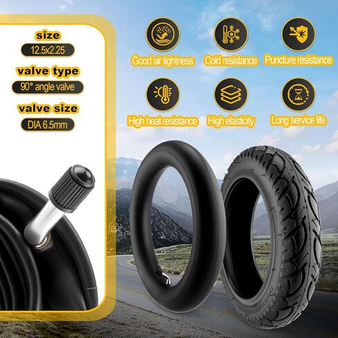 مجموعة الإطارات والأنابيب الداخلية شديدة التحمل مقاس 12.5 × 2.25 (12-1/2 × 2-1/4) مجموعتان مع ساق صمام بزاوية، وأنابيب إطارات بديلة متوافقة مع الدراجات البخارية الكهربائية/الدراجة الإلكترونية/دراجة الأطفال/الدراجة الترابية الصغيرة in Kuwait