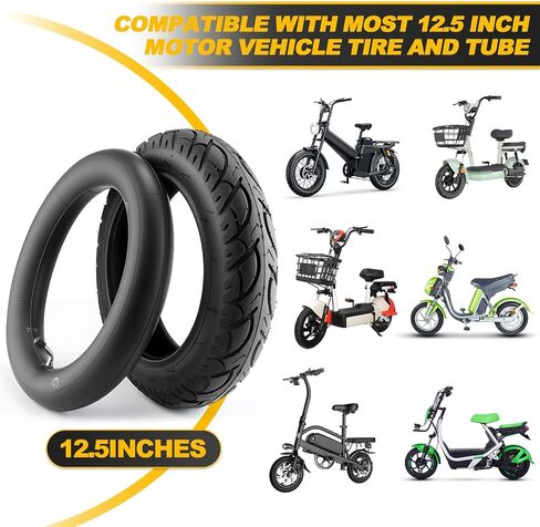 مجموعة الإطارات والأنابيب الداخلية شديدة التحمل مقاس 12.5 × 2.25 (12-1/2 × 2-1/4) مجموعتان مع ساق صمام بزاوية، وأنابيب إطارات بديلة متوافقة مع الدراجات البخارية الكهربائية/الدراجة الإلكترونية/دراجة الأطفال/الدراجة الترابية الصغيرة in Kuwait