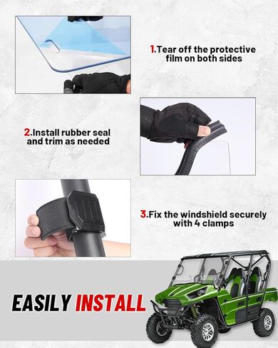 StarknightMT Windshield Scratch-Resisatant Compatible with 2014 2015 Kawasaki Teryx 800/2012 2013 Teryx 4 750 Vent Full Windshield Accessories Clear Front Window Used with Most Roof in Kuwait