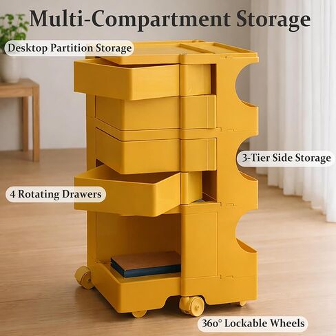 Multipurpose Utility Storage Cart- MCM Storage with Wheels and Slide Out Drawers - Professional Trolley Cart - Portable Caddy for Living Room, Bedroom & Studio in Saudi Arabia