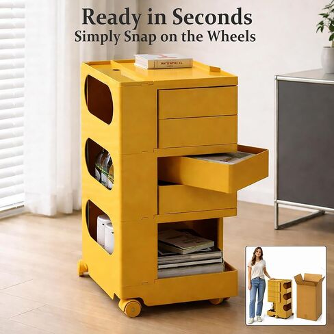 Multipurpose Utility Storage Cart- MCM Storage with Wheels and Slide Out Drawers - Professional Trolley Cart - Portable Caddy for Living Room, Bedroom & Studio in Saudi Arabia
