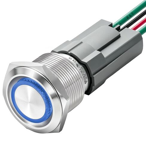 Push Button Switch 15Amp Red, 3/4" 19mm Momentary Waterproof IP67 110/120V AC/DC 1NO SPST Ring Led Light Metal Button Self-Reset with Wire Socket in Saudi Arabia