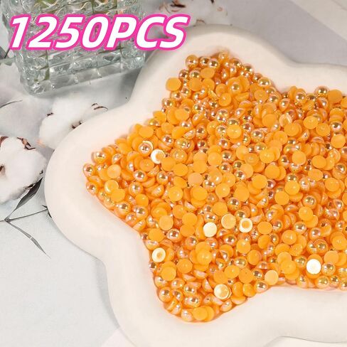 لؤلؤ نصف مستدير مسطح لصياغة فن الأظافر، خرز اللؤلؤ الملون AB للنساء والفتيات DIY مكياج الوجه مجوهرات الملابس والأحذية، خرز اللؤلؤ السائب المقلّد (برتقالي، 6 مم) in Kuwait
