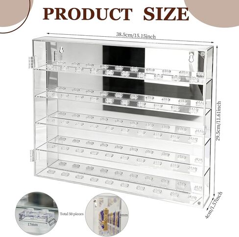 Acrylic Minifigure Display Case, Wall Mount Mini Figures Display Cabinet with Mirror Back, 50 Slots Dustproof Collectibles Display Shelves for Small Anime Figure, 15x12x2 Inches in Saudi Arabia