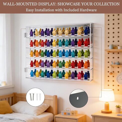Acrylic Minifigure Display Case, Wall Mount Mini Figures Display Cabinet with Mirror Back, 50 Slots Dustproof Collectibles Display Shelves for Small Anime Figure, 15x12x2 Inches in Saudi Arabia