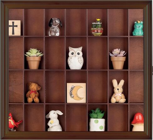 Gallery Solutions - 18x16 Shot Glass Collection - Walnut Collectable Display Case - Hinged Front - 28 Display Slots for Shot Glasses - Bar, Home, Office Accessories in Saudi Arabia