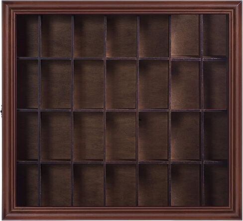 Gallery Solutions - 18x16 Shot Glass Collection - Walnut Collectable Display Case - Hinged Front - 28 Display Slots for Shot Glasses - Bar, Home, Office Accessories in Saudi Arabia