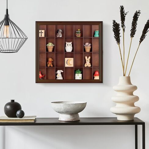 Gallery Solutions - 18x16 Shot Glass Collection - Walnut Collectable Display Case - Hinged Front - 28 Display Slots for Shot Glasses - Bar, Home, Office Accessories in Saudi Arabia