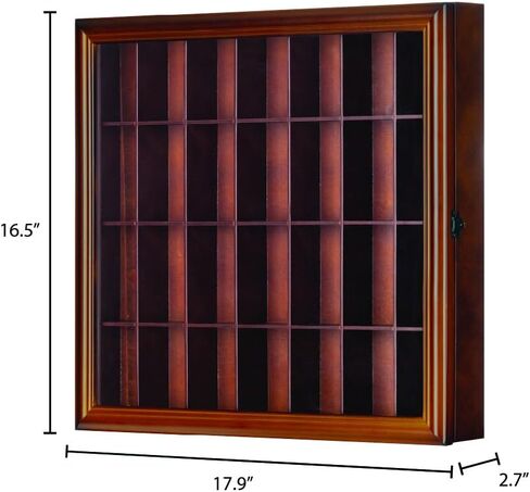 Gallery Solutions - 18x16 Shot Glass Collection - Walnut Collectable Display Case - Hinged Front - 28 Display Slots for Shot Glasses - Bar, Home, Office Accessories in Saudi Arabia