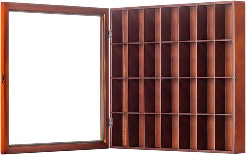 Gallery Solutions - 18x16 Shot Glass Collection - Walnut Collectable Display Case - Hinged Front - 28 Display Slots for Shot Glasses - Bar, Home, Office Accessories in Saudi Arabia