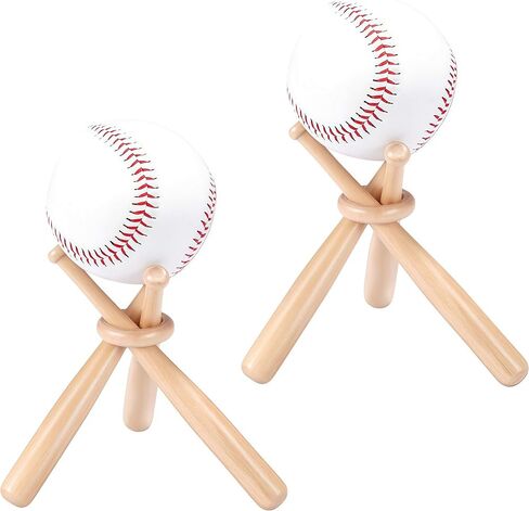 Tinyuet Two-Pack Wooden Baseball Display Stand with Bat Holder - Tabletop Showcase for 2 Baseballs, Wood Ball and Bat Display Case, Sports Memorabilia Centerpiece for Shelves or Desk in Kuwait