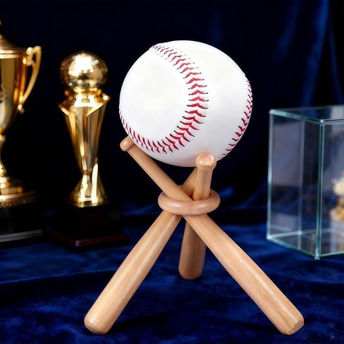 Tinyuet Two-Pack Wooden Baseball Display Stand with Bat Holder - Tabletop Showcase for 2 Baseballs, Wood Ball and Bat Display Case, Sports Memorabilia Centerpiece for Shelves or Desk in Kuwait