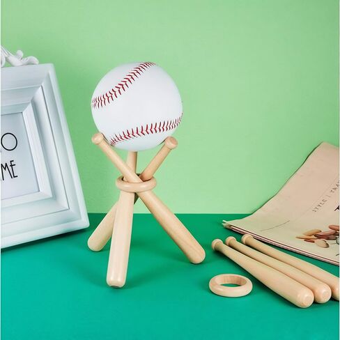 Tinyuet Two-Pack Wooden Baseball Display Stand with Bat Holder - Tabletop Showcase for 2 Baseballs, Wood Ball and Bat Display Case, Sports Memorabilia Centerpiece for Shelves or Desk in Kuwait