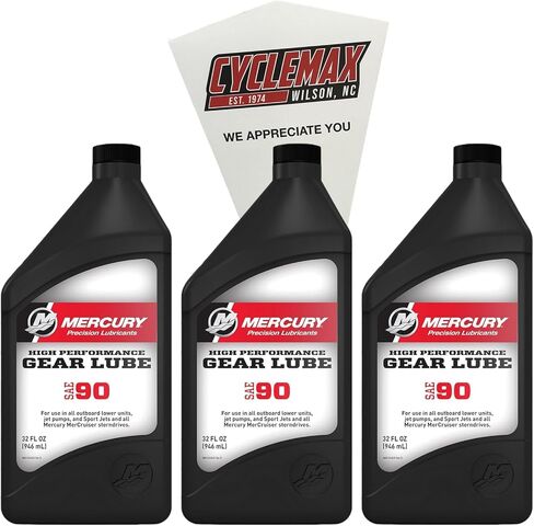 Cyclemax ثلاث عبوات متوافقة مع Mercury 8M0222063 SAE 90 عالية الأداء Gear Lube 1 لتر زجاجة تحتوي على ثلاثة 8M0222063 SAE 90 عالية الأداء Gear Lube 1 لتر زجاجة وقمع in Kuwait
